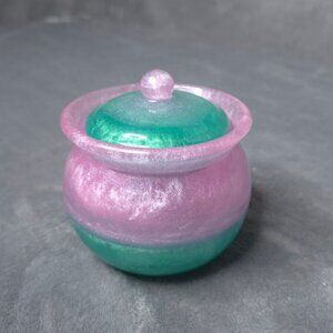 Handmade Resin Trinket Jar With Lid Iridescent Pink Green Resin Wicked Cool